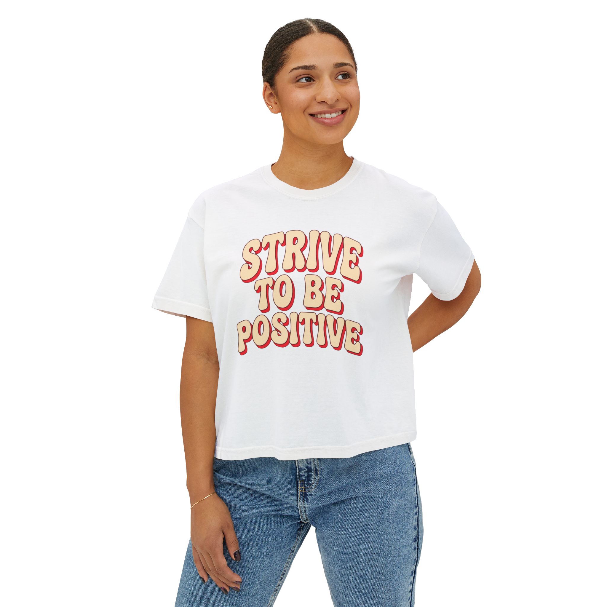 Women's Boxy Tee — "Strive To Be Positive" Retro Graphic Tee